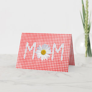 Cartão margarida dia de as mães em gingham vermelho e br