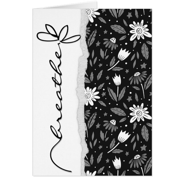 Cartão margarida negra com respiração de palavras (Frente)