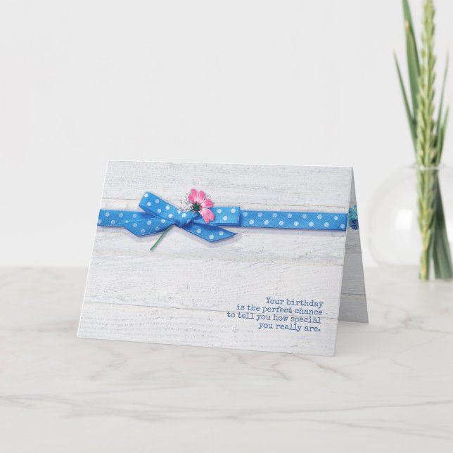 Cartão margarida no aniversário da fita de bolinhas (Frente)