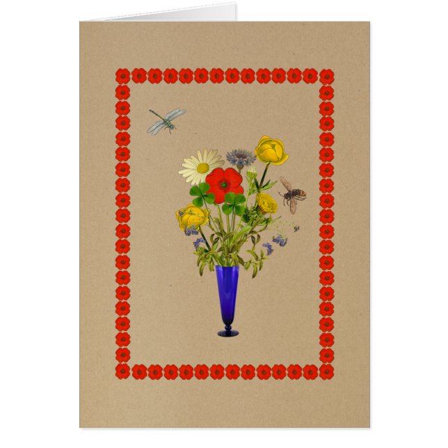 Cartão Margaridas, cocô, flores de milho, buquê de mantei (Frente)