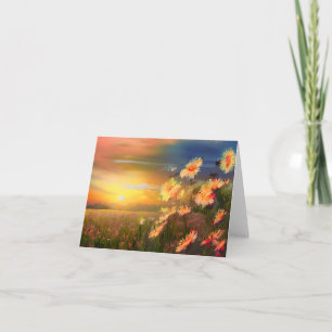 Cartão Margaridas em aquarela ao pôr do sol personalizáve