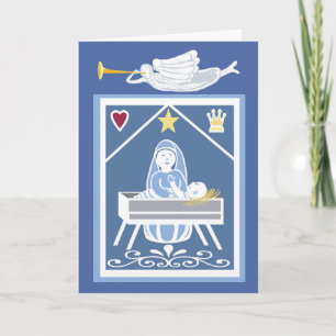 Cartão Maria, Jesus e anjo de Natal