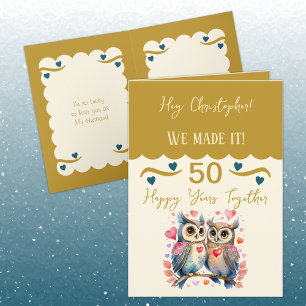 Cartão Marido 50 anos coruja ouro azul