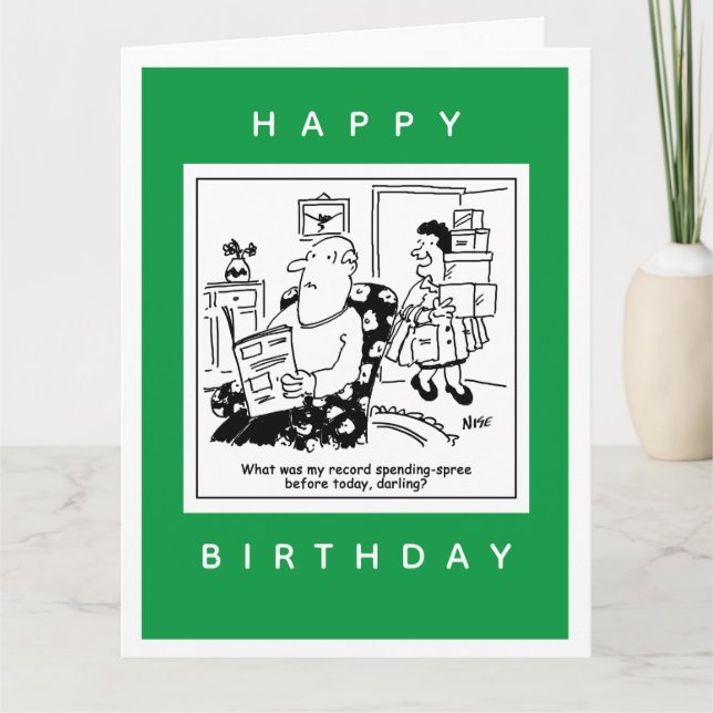 Cartão Marido em choque com o Cartoon de Gasto da Esposa (Frente)