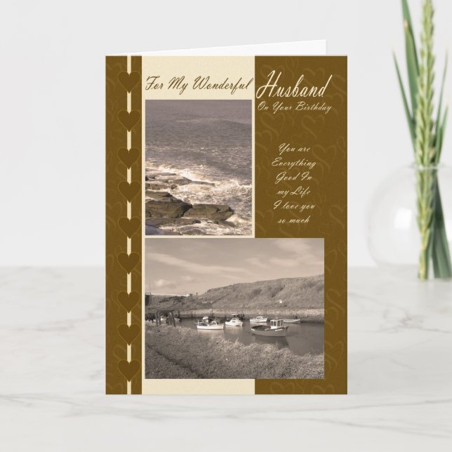 Cartão Marido Em Seus Barcos Costeiros De Aniversário (Frente)