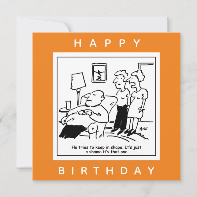 Cartão Marido gosta de Manter em Forma Cartoon (Frente)