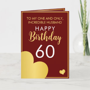 Cartão Marido Vermelho e Dourado moderno 60º aniversário