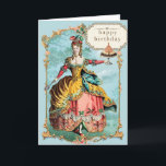 Cartão Marie Antoinette Birthday<br><div class="desc">A delightful Marie Antoinette birthday card as she holds a birthday cake. She is in a beautiful landscape. Images are from an 18th century engraving and fashion plate.</div>