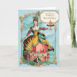 Cartão Marie Antoinette Birthday<br><div class="desc">A delightful Marie Antoinette birthday card as she holds a birthday cake. She is in a beautiful landscape. Images are from an 18th century engraving and fashion plate.</div>