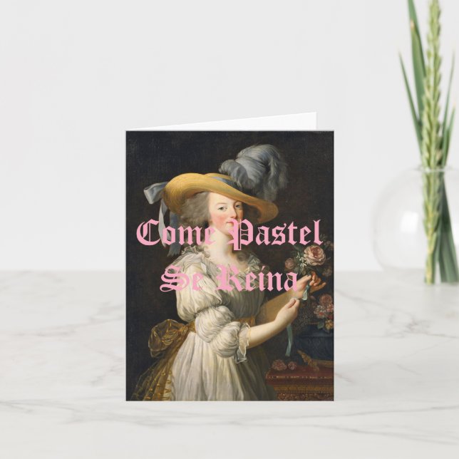 Cartão Marie Antoinette com Rosa Venha Pastel Se Reina (Frente)