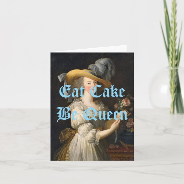 Cartão Marie Antoinette Eat Cake Be Queen Blue Texto (Frente)
