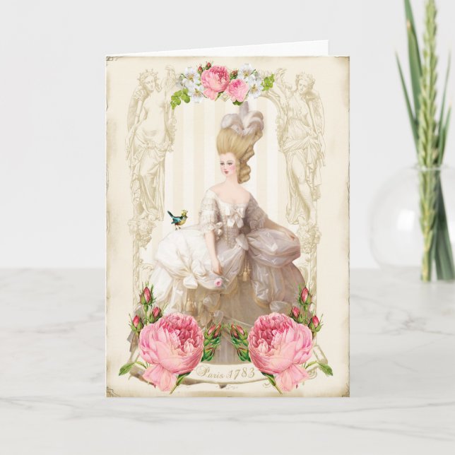 Cartão Marie Antoinette White dress&Pink Roses Card (Frente)