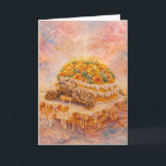 Cartão Marigold and cactus Sulcata Tortoise birthday cake<br><div class="desc">Watercolor surreal drawing of a Sulcata Tortoise with a decadent marigold and cactus birthday cake floating on a piece of cake island. Perfect birthday card for surreal art and turtle lovers. Model: Trumpette</div>