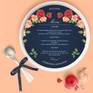 Cartão marinho Azul Floral Rosa vermelha Redonda D