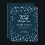 Cartão Marinho Blue Silver Glitter Women 50th Birthday<br><div class="desc">Azul marinho elegante com brilho de diamante prateado 50º convite de aniversário para mulheres. Entre em contato conosco para obter ajuda com a personalização ou para solicitar produtos correspondentes.</div>