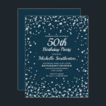 Cartão Marinho Blue Silver Glitter Women 50th Birthday<br><div class="desc">Azul marinho elegante com brilho de diamante prateado 50º convite de aniversário para mulheres. Entre em contato conosco para obter ajuda com a personalização ou para solicitar produtos correspondentes.</div>