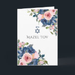 Cartão Marinho e Blush Floral Bat Mitzvah Saudação<br><div class="desc">Trendy blush cor-de-rosa e azul-marinho com cartões de saudação florais bat mitzvah personalizáveis de acordo com as suas especificações de evento.</div>
