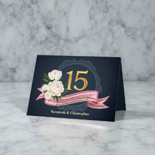 Cartão Marinho Elegante e aniversário Dourado de casament