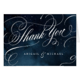 Cartão Marinho Glam , obrigado de caligrafia de prata
