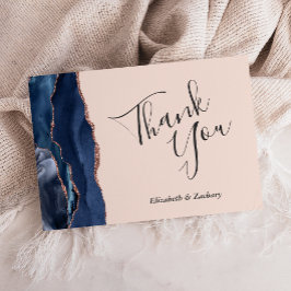 Cartão Marinho Rosa Dourado Agate Blush Casamento Obrigad