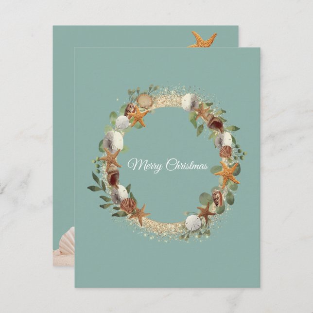 Cartão Marisco de Natal Areia Dólares Tropicais (Frente/Verso)