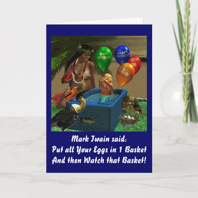 Cartão Mark Twain's Basket Birthday (Frente)