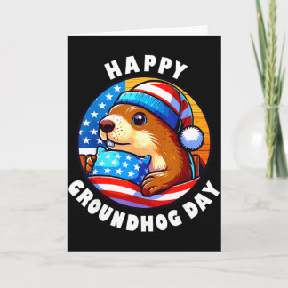 Cartão Marmot Happy Groundhog Day Stars And Stripes Sprin