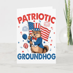 Cartão Marmota Patriótica Bandeira Americana 4 De Julho 