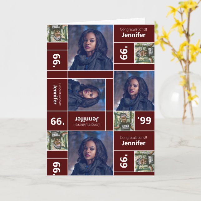 Cartão Maroon de Classe de Graduação de Foto Quadr (Flor Amarela)