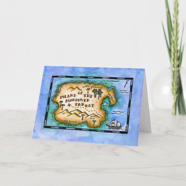 Cartão Marooned Parrot Treasure Map Greeting Card (Frente)
