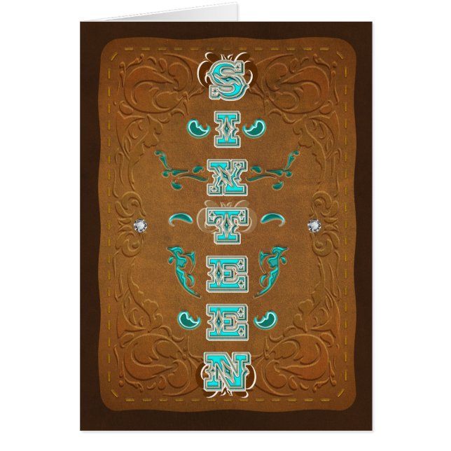 Cartão Marrom russo ocidental e turquesa SEXTEEN 16 (Frente)