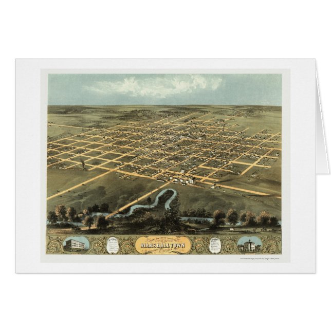 Cartão Marshalltown, mapa panorâmico de IA - 1868 (Frente Horizontal)