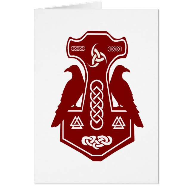 Cartão Martelo de Thor Vermelho Escuro com Ravens (Frente)