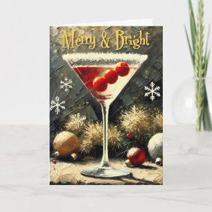 Cartão Martini de Natal de Cranberry Triplo Retro dos Ano