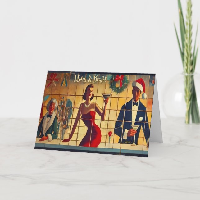 Cartão Martini de Última Chamada da Noite de Natal Retro  (Frente)