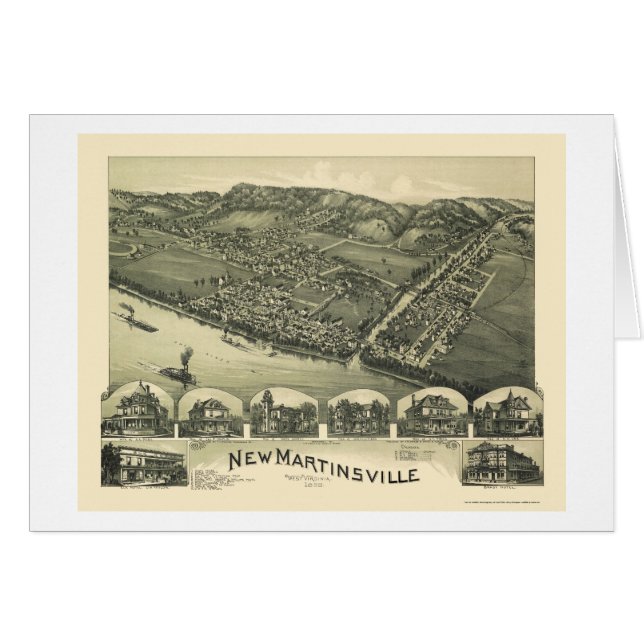 Cartão Martinsville novo, mapa panorâmico de WV - 1899 (Frente Horizontal)