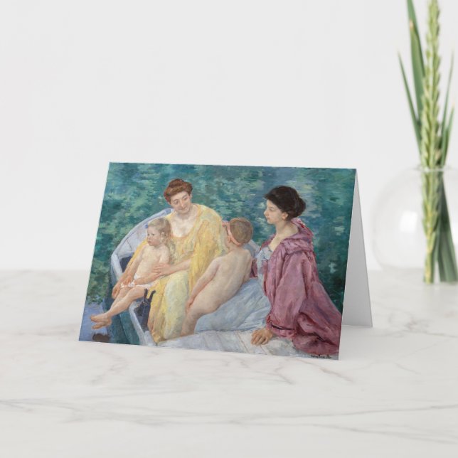 Cartão Mary Cassatt - Duas mães e crianças em um barco (Frente)
