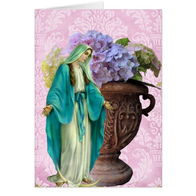 Cartão Mary com Flores em Fundo Rosa Todas as Ocasiões (Frente)