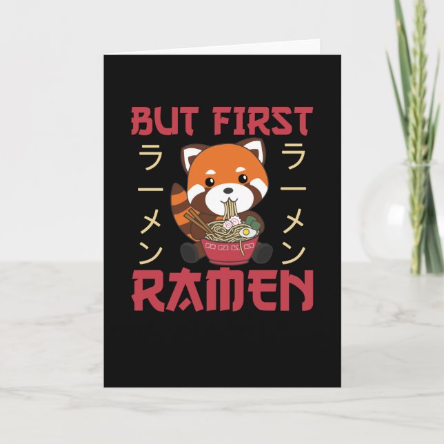 Cartão Mas Primeiro Ramen Cinto Panda Vermelha Come Ramen (Frente)