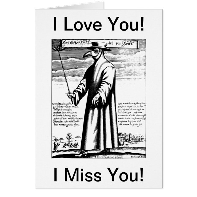 Cartão Máscara da Peste do Doutor Eu sinto sua falta (Frente)