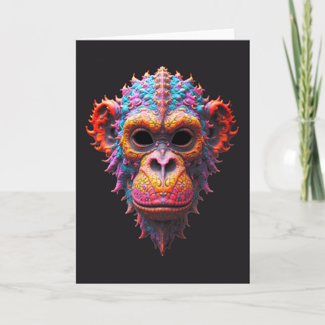 Cartão Máscara de Chimpanzé Ornamentada (Frente)