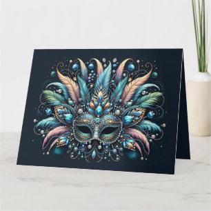 Cartão Máscara de Joias com Penas Boho Masquerade