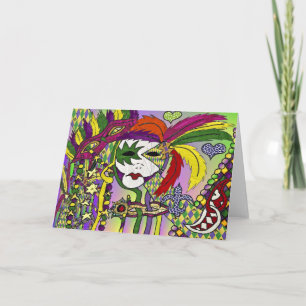Cartão Máscara de Pena Mardi Gras Psicodélica