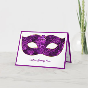 Cartão Máscara Roxa Mardi Gras Elegante Exótica Personali