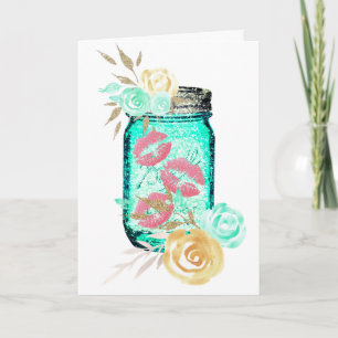 Cartão Mason jar flores e borboleta beija fofinho