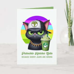 Cartão Matcha Latte Engraçado Gen Z Gato Preto Calças Jus