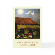 Maternity leave best wishes, stork, baby, moon