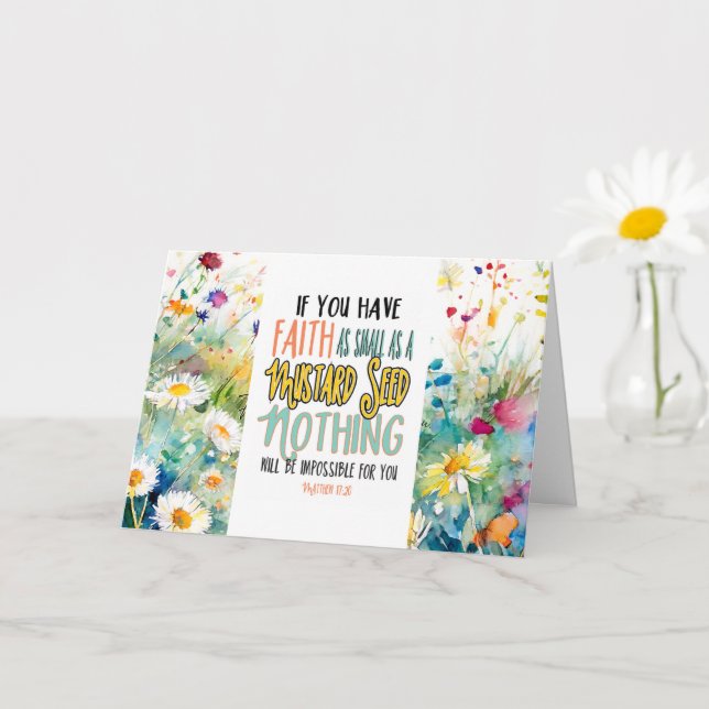 Cartão Mateus 17:20 Fé como uma Bíblia de Sementes de Mos (Planta pequena)