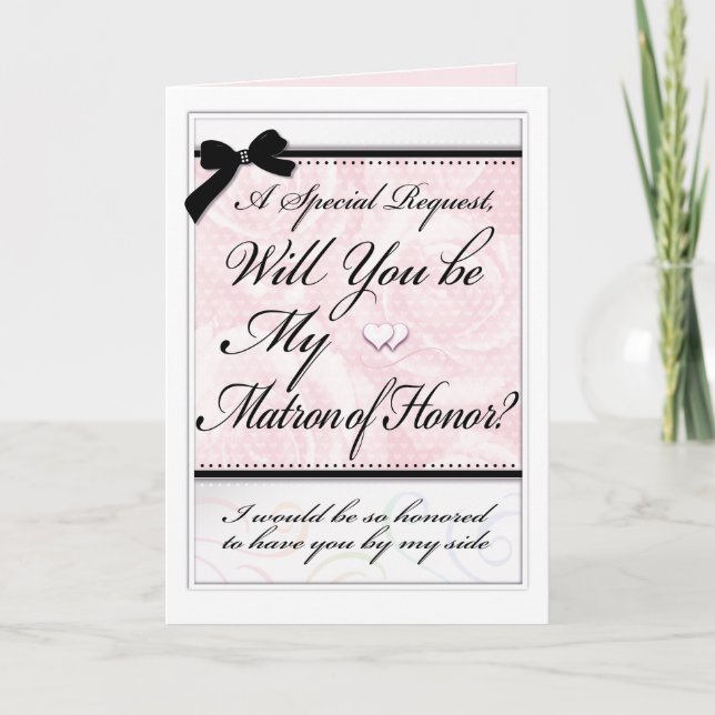 Cartão Matron of Honor Formal Bridal Party Rosa Hearts (Frente)