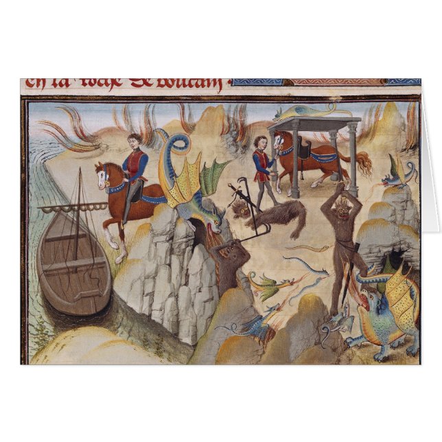 Cartão Maugis que luta a serpente (Frente Horizontal)